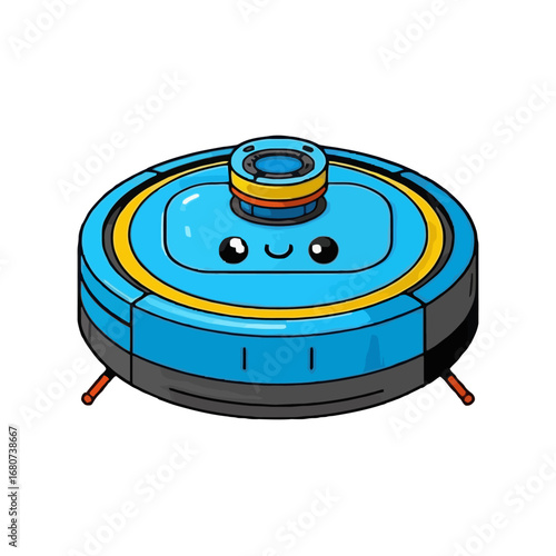 Vector art of cute cartoon robot vacuum cleaner for domestic housework and smart home cleaning service