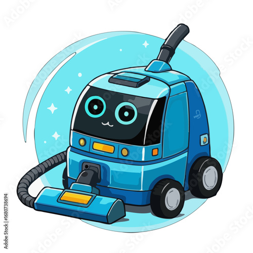 Vector art of cute cartoon robot vacuum cleaner for domestic housework and smart home cleaning service