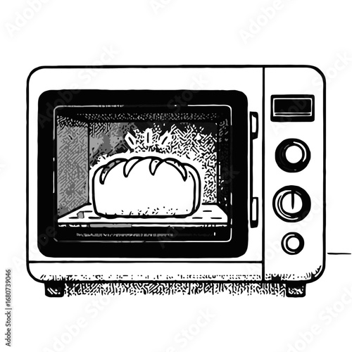 Vector art of hand drawn illustration of bread baking in an oven