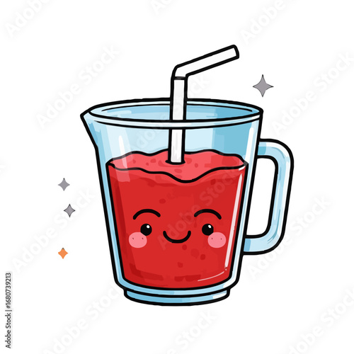 Vector art of cute cartoon strawberry smoothie in a pitcher healthy and fresh beverage