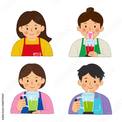 Vector art of people making smoothie, vector illustration