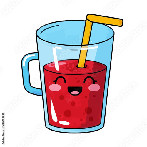 Vector art of cute cartoon smoothie in a glass with straw, perfect for summer refreshment