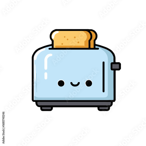 Vector art of cute cartoon toaster with bread for kitchen and breakfast concept