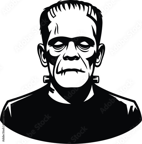 Monster head portrait black white frankenstein horror