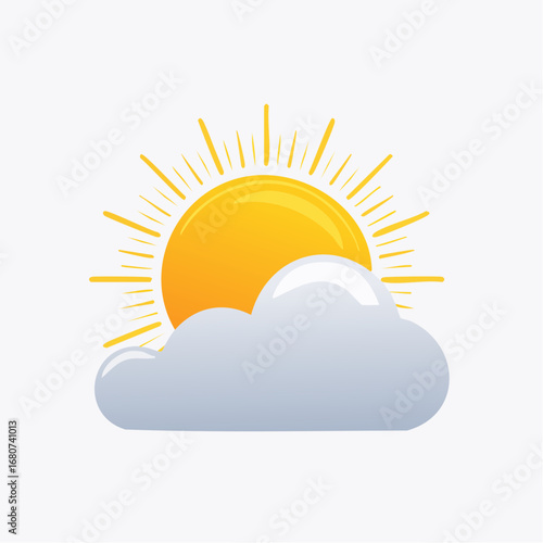Minimalistic vector icon of sun partly behind cloud
