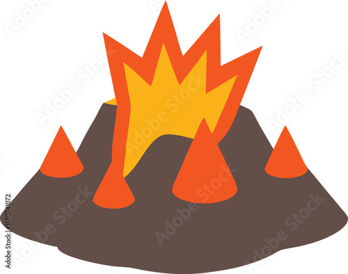 Volcanic landscape with an active eruption