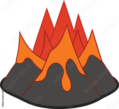 Dynamic Cartoon Volcano Erupting with Lava