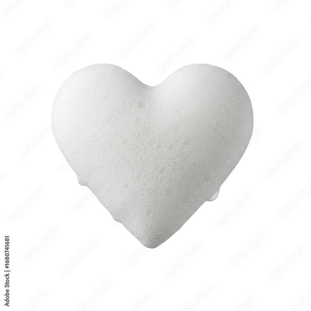 Fototapeta premium Captivating white heart-shaped foam melts with delicate droplets, symbolizing love, purity, and gentle care.