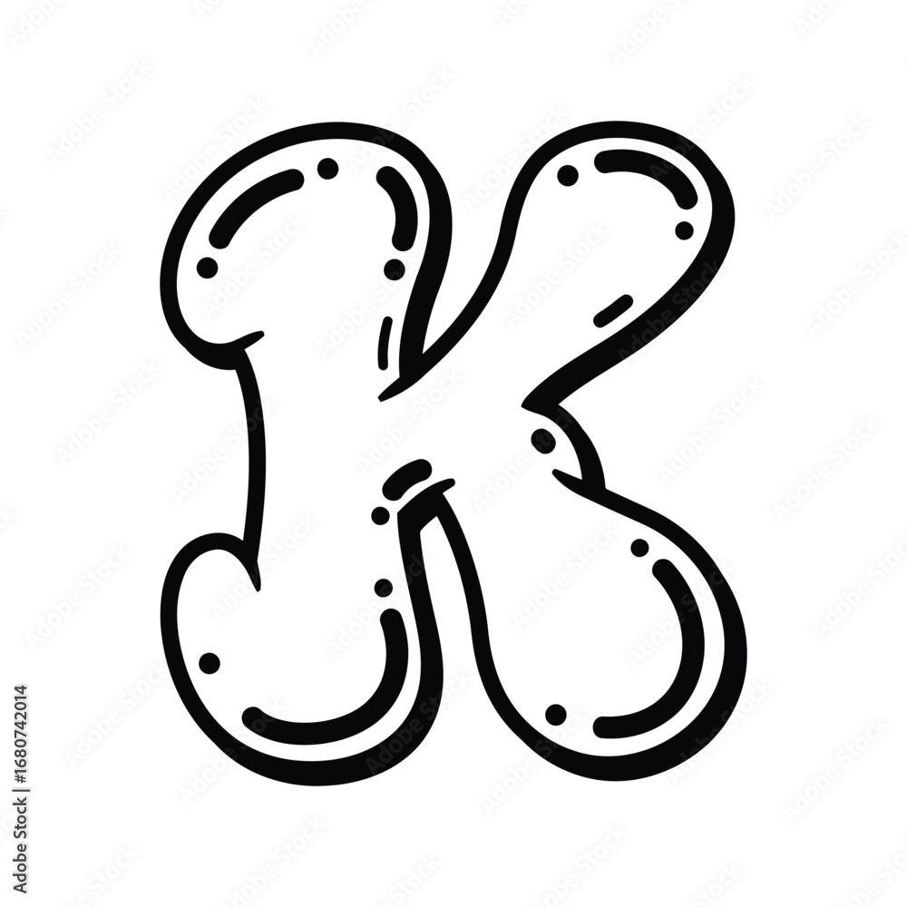 Fototapeta premium Hand drawn bubble letter k alphabet typography doodle art isolated vector