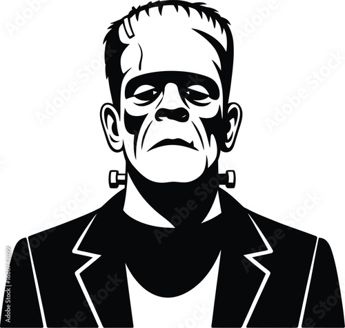 Monster face black and white portrait frankenstein