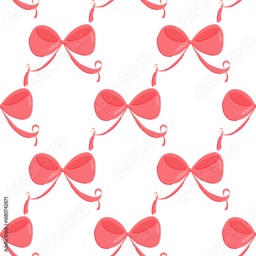 Seamless Vector Pattern with Hand-Drawn Pink Bows – Naive Cute Ballet and Romantic Style for ballet and ballerina themes, romantic and girly designs, wedding and holiday decorations, stationery,  