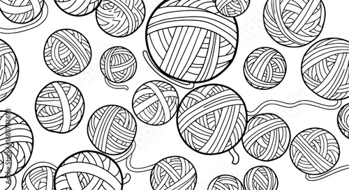 Yarn balls in seamless pattern. Crafting, knitting, textile, hobby, background, graphic, texture, design