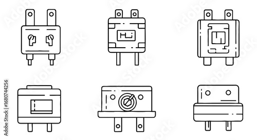 Electronic components shown in engineering diagrams. Circuitry, electricity, technology, equipment, design, blueprint, schematic