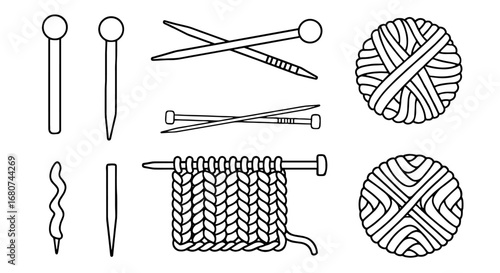 Knitting tools and yarn art. Hobby, needlework, textile art, handcraft, craft, wool, pattern, handmade, design, knitting, stitching, yarn, art, craft