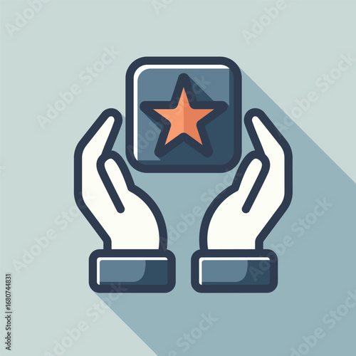 Hands holding star illustration. Hands holding star icon for quality achievement success award recognition concept