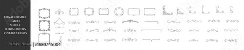 Ornate elements, frames, labels, scroll, floral motifs. Vintage frames. Elegant decorative dividers, ornate line separators