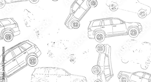 Cars scattered in random orientation. Automotive, transportation, vehicle, design, chaos, mess, pattern, abstract, travel, drive