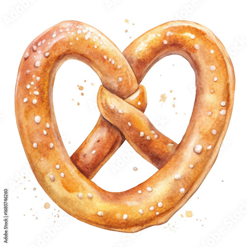 Deliciously realistic watercolor pretzel art captures iconic baked good with salty texture