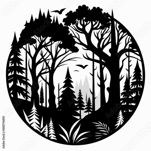Forest Tangle vector clean black silhouette design white background