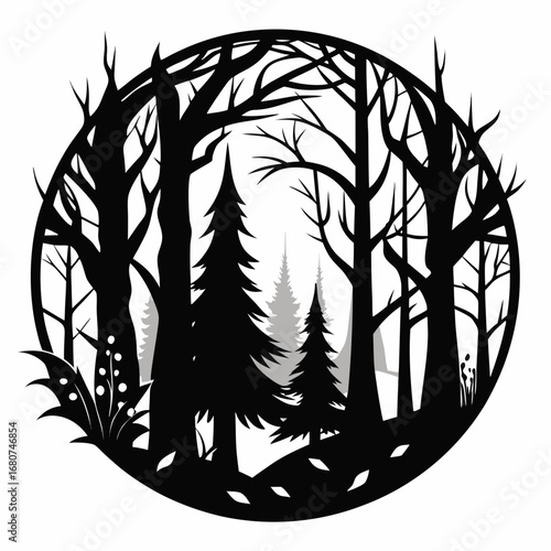 Forest Tangle vector clean black silhouette design white background