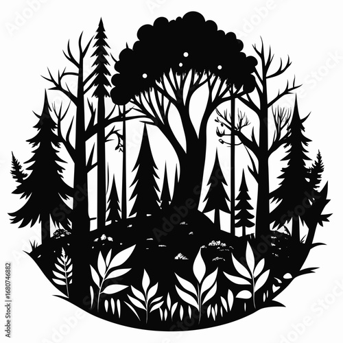 Forest Tangle vector clean black silhouette design white background