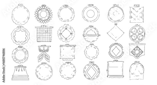 Embroidery hoops with various designs and patterns. Craft, sewing, hobby, artistic, creative, handmade, needlework, texture, decoration.