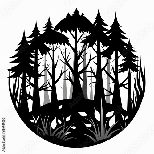 Forest Tangle vector clean black silhouette design white background
