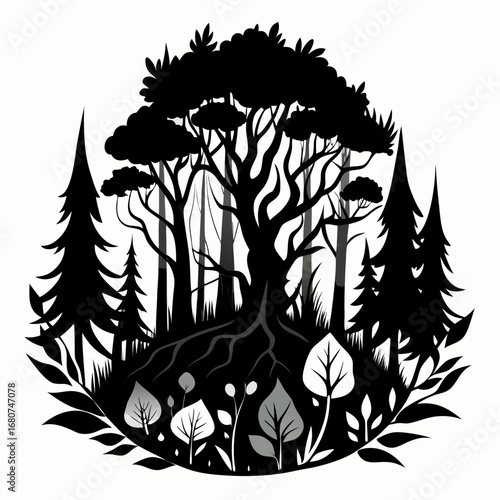 Forest Tangle vector clean black silhouette design white background
