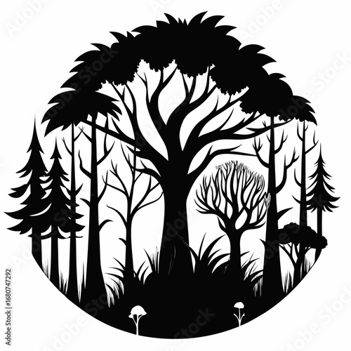 Forest Tangle vector clean black silhouette design white background