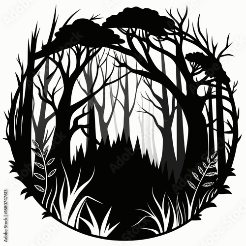 Forest Tangle vector clean black silhouette design white background
