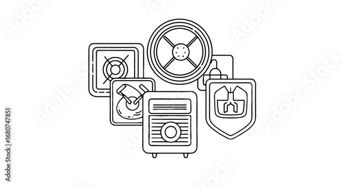 Vintage technology icons collection. Steampunk, old school, retro gadgets, obsolete devices, mechanical, future