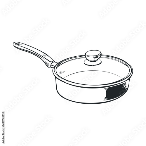 Stainless steel pot with lid for kitchen cooking. Vector illustration
