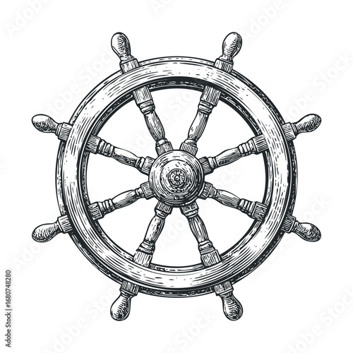 Vintage ship wheel design for nautical themes and maritime decor. Vector illustration