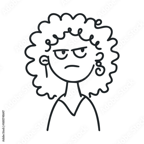 Expression of annoyance in a curly haired womans face. Vector illustration