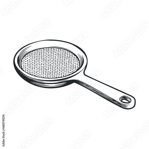 Fine mesh strainer for cooking and kitchen tasks. Vector illustration