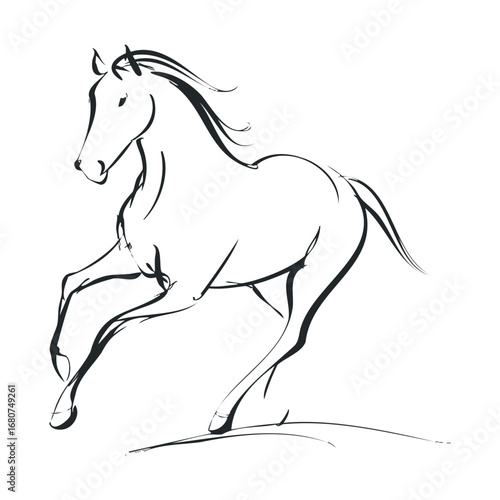 Elegant galloping horse in a dynamic motion sketch design. Vector illustration
