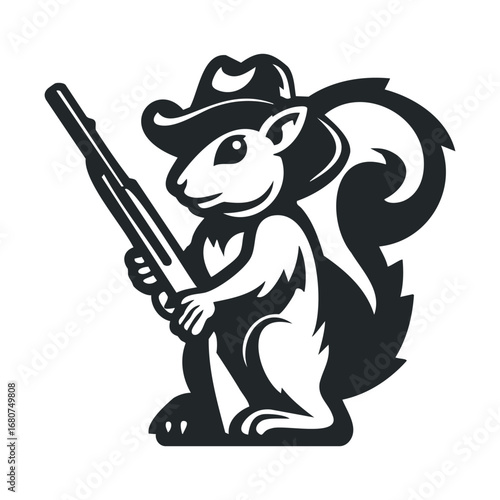 Squirrel wearing cowboy hat holding a rifle for unique design purpose. Vector illustration