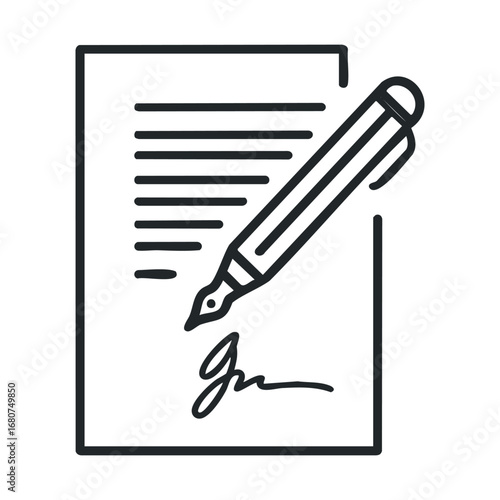 Creative process of signing an important document with pen. Vector illustration