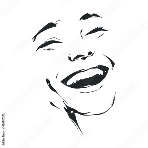 Joyful laughter captured in an expressive face design for decor. Vector illustration