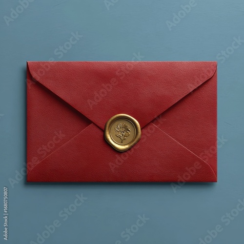 Wallpaper Mural An elegant red envelope lies flat on a smooth surface, featuring a detailed wax seal depicting a floral design. The warm colors evoke a sense of tradition and sophistication. Torontodigital.ca
