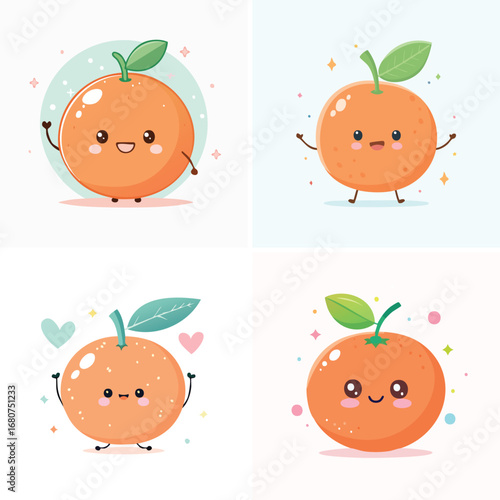 Tangerine pastel cute cartoon mashup, charming vector characters, soft joyful illustration.