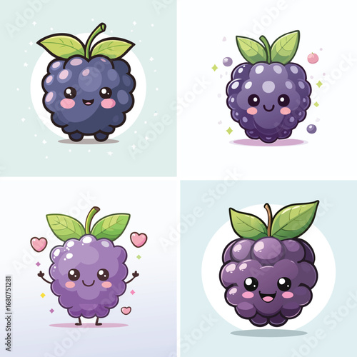 Blackberry pastel cute cartoon mashup, charming vector characters, soft joyful illustration.