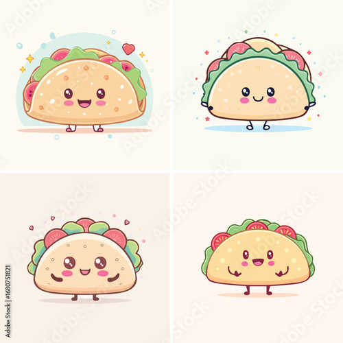 Pita Bread pastel kawaii characters combined, bright and soft vector artwork.