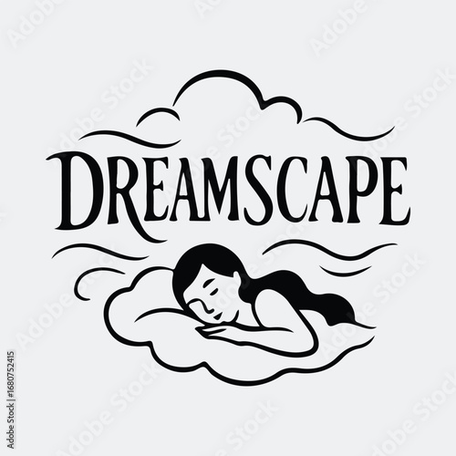Silhouette dreaming woman sleeping on cloud typography graphic t shirt design