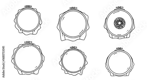 Embroidery hoops with fabric. Craft project, art, needlework, hobby, circular frames, cloth, sewing, decoration, creative arts, crafting, artistic.