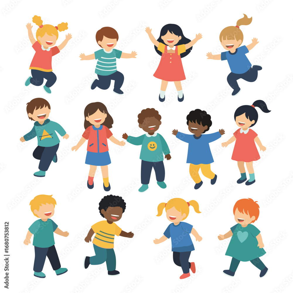 Fototapeta premium Happy diverse children playing together excitedly enjoying their childhood freedom with joy
