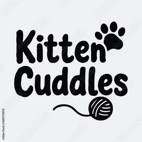 Silhouette kitten cuddles with paw and yarn ball t shirt design