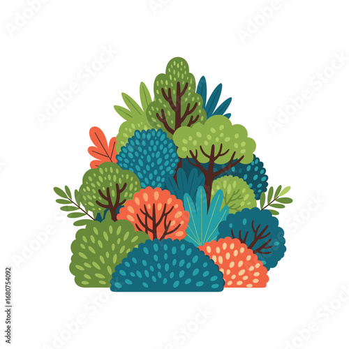 Vibrant lush forest ecosystem thriving with diverse flora and rich greenery