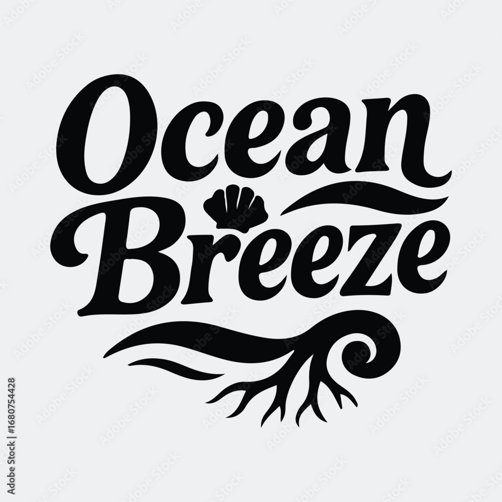 Obraz premium Silhouette ocean breeze typography with shell and wave detail t shirt design