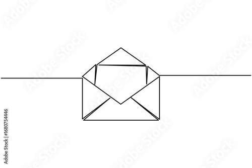 One line drawing envelope icon isolated outline simple minimal vector illustration